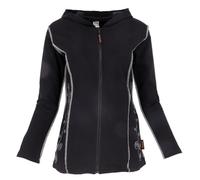 GURU SHOP Goa Jacke mit Langer Kapuze, Boho Pixi Kapuzenjacke mit Stickerei - Schwarz, Damen, Baumwolle, Size:M