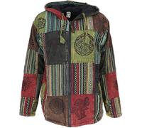 Guru-Shop Goa Jacke, Patchwork Sweatshirt Jacke - grün/bunt Kapuzenjacke multicolor in XL