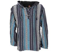 GURU SHOP Goa Kapuzenshirt, Baja Hoodie, Boho Style Kapuzenpullover - Blau, Herren, Baumwolle, Size:L