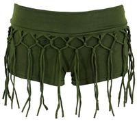 GURU SHOP Goa Pantys, Psytrance Hotpants, Shorts - Olive, Damen, Baumwolle, Size:L