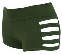GURU SHOP Goa Pantys, Psytrance Hotpants, Shorts - Olive, Damen, Baumwolle, Size:S