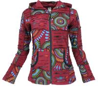 GURU SHOP Goa Patchwork Jacke, Boho Kapuzenjacke, Ethno Jacke - Weinrot/blau, Damen, Size:S
