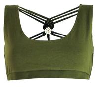 GURU SHOP Goa Psytrance Bikini Top, Boho Top, Pixi Yoga Top - Olivgrün, Damen, Baumwolle, Size:L