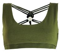 GURU SHOP Goa Psytrance Bikini Top, Boho Top, Pixi Yoga Top - Olivgrün, Damen, Size:S