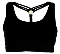 GURU SHOP Goa Psytrance Bikini Top, Boho Top, Pixi Yoga Top - Schwarz, Damen, Synthetisch, Size:L