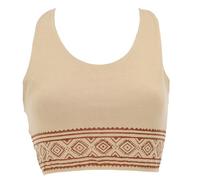 GURU SHOP Goa Psytrance Bikini Top, Boho Top, Yoga Bra Top mit Druck - Beige, Damen, Baumwolle, Size:M