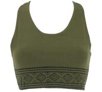 GURU SHOP Goa Psytrance Bikini Top, Boho Top, Yoga Bra Top mit Druck - Olivgrün, Damen, Baumwolle, Size:M