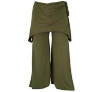 GURU SHOP Goa Psytrance Hose, 3/4 Sommerhose, Yogahose, Festivalhose, Schlaghose - Olive, Damen, Size:S/M
