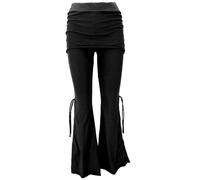 GURU SHOP Goa Psytrance Hose, Sommerhose, Yogahose, Festivalhose, Schlaghose - Schwarz, Damen, Size:L