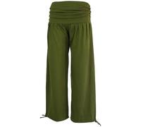 GURU SHOP Goa Psytrance Hose, Sommerhose, Yogahose, Pluderhose - Olivgrün, Damen, Baumwolle, Size:L