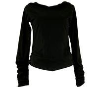 GURU SHOP Goa Psytrance Shirt, Kapuzen Hoody, Elfen Hoody, Langarmshirt - Schwarz, Damen, Size:S/M