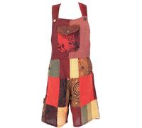 GURU SHOP Goa Shorts, Kurze Patchwork Latzhose, Boho Latzhose - Orange/rot, Damen, Size:L