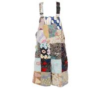 GURU SHOP Goa Shorts, Kurze Patchwork Latzhose, Upcycling Boho Latzhose - Blau/bunt, Damen, Size:M