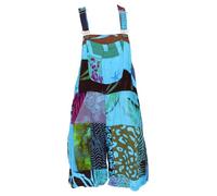 GURU SHOP Goa Shorts, Kurze Patchwork Latzhose, Upcycling Boho Latzhose - Blau, Damen, Size:XL