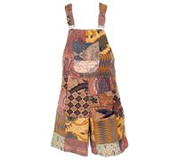 GURU SHOP Goa Shorts, Kurze Patchwork Latzhose, Upcycling Boho Latzhose - Braun, Damen, Size:L