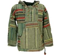 GURU SHOP Goa Unisex Kapuzenshirt, Stonewash Patchwork Baja Hoody - Grün, Herren, Baumwolle, Size:XL