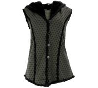 GURU SHOP Goa Weste mit flauschiger Kapuze `Flower of Life` | Damen Weste, weiches Sweat Cotton, Teddy-Fleece Futter, taillierter Schnitt, praktische Taschen, all over Print
