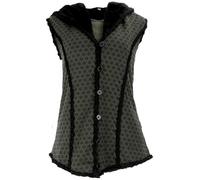 GURU SHOP Goa Weste mit Weiter, Flauschiger Kapuze `Flower of Life` - Olive, Damen, Baumwolle, Size:XL