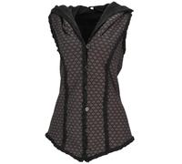GURU SHOP Goa Weste mit Weiter, Flauschiger Kapuze `Flower of Life` - Schwarz/braun, Damen, Size:XL