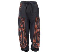 GURU SHOP Goahose, Herren Yoga Hose, Bequeme Freizeithose mit Pilzdruck - Schwarz/orange, Size:XL