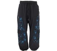 GURU SHOP Goahose, Herren Yoga Hose, Bequeme Freizeithose mit Pilzdruck - Schwarz/Petrol, Size:L