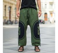 Guru-Shop Goahose, Herren Yoga Hose, bequeme Freizeithose - olive/schwarz Stoffhose oliv schwarz in S-M