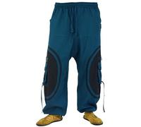 GURU SHOP Goahose, Herren Yoga Hose, Bequeme Freizeithose - Petrol/schwarz, Size:S/M