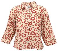 GURU SHOP Handbedruckte Bohobluse, Luftige Baumwollbluse - Beige/Rot, Damen, Baumwolle, Size:M