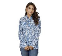 GURU SHOP Handbedrucktes Boho Langarmhemd, Luftiges Unisex Hemd - Hellblau, Damen, Size:L