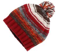 GURU SHOP Handgestrickte Wollmütze, Gestreifte Wintermütze - Rot, Herren/Damen