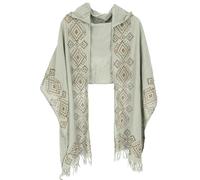 GURU SHOP Handgewebter Baumwollschal mit Kapuze, Handbedrucktes Tribalmuster, Poncho Schal - Mint, Herren/Damen
