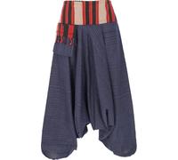 GURU SHOP Haremshose, Thai Pluderhose, Goahose mit Webbund, Fransentasche - Blau, Damen