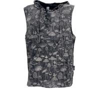 GURU SHOP Herren Tanktop mit Kapuze, ärmelloser Festival Hoodie mit Pilzdruck - Schwarzbraun, Size:M