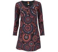 GURU SHOP Hippie Minikleid Boho Chic, Langarm Tunika Mandala - Schwarz/rot, Damen, Baumwolle, Size:L