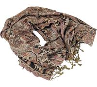 GURU SHOP Indischer Pashmina Schal, Schultertuch, Boho Stola mit Paisley Muster - Braun/bunt, Herren/Damen