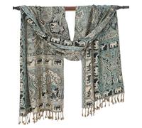 GURU SHOP Indischer Pashmina Schal, Schultertuch, Boho Stola mit Paisley Muster - Grün/beige, Herren/Damen