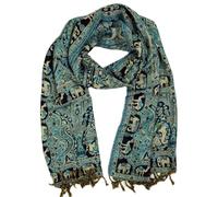 GURU SHOP Indischer Pashmina Schal, Schultertuch, Boho Stola mit Paisley Muster - Türkis, Herren/Damen
