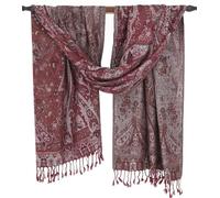 GURU SHOP Indischer Schal, Stola mit Paisley Muster, Schultertuch - Motiv 12/weinrot, Herren/Damen, Synthetisch
