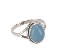 GURU SHOP Indischer Silberring mit Klassischer Fassung - Calcedon, Size:60