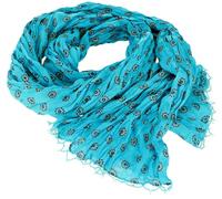 GURU SHOP Indisches Baumwolltuch, Leichter Schal mit Golddruck, Perlenbordüre - Türkisblau, Herren/Damen, Baumwolle