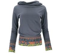GURU SHOP Kapuzenshirt, Boho Patchwork Shirt mit Schalkapuze, Biobaumwolle - Taubengrau, Damen, Size:L