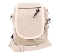 GURU SHOP Kleine natürliche Schultertasche, Goa Tasche | Unisex, 80% Hanf, 20% Baumwolle, verstellbarer Schultergurt, handgefertigt, drei Reißverschlussfächer