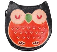 GURU SHOP Kleiner Geldbeutel aus Leder, Eule Börse - Schwarz, Unisex - Erwachsene, 7x8x1 cm