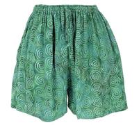 GURU SHOP Kurze Boho Hose, Ethnostyle Shorts, Strandshorts - Grün, Damen