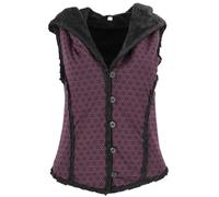 GURU SHOP Kurze Goa Weste mit flauschiger Kapuze, Damen, warm | Weiches Sweat Cotton, taillierter Schnitt, Teddy-Fleece-Futter, ideal für kühlere Tage, komfortabel und stylisch.