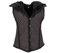 GURU SHOP Kurze Goa Weste mit Weiter Flauschiger Kapuze `Flower of Life` - Schwarz/braun, Damen, Baumwolle, Size:S