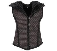 GURU SHOP Kurze Goa Weste mit Weiter Flauschiger Kapuze `Flower of Life` - Schwarz/braun, Damen, Size:S