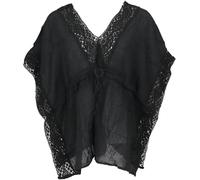 GURU SHOP Kurze Kaftanbluse mit Spitze, Boho Kaftan - Schwarz, Damen