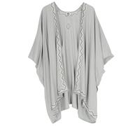 GURU SHOP Kurzer Bestickter Sommer Kimono, Kaftan, Strandkleid - Hellgrau, Damen