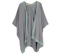 GURU SHOP Kurzer bestickter Sommer Kimono, Kaftan, Strandkleid, Viskose | Weit geschnitten, perfektes Sommer-Accessoire, elegantes Muster, ideal für Strand und Freizeit.
